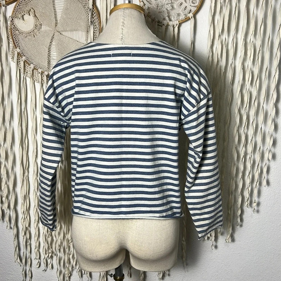 Outerknown Cream and Blue Stripe Patch Pocket Top Size Small - Picture 2 of 10